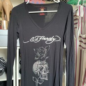 Ed Hardy Women’s Graphic Long Sleeve Top Sz Small
